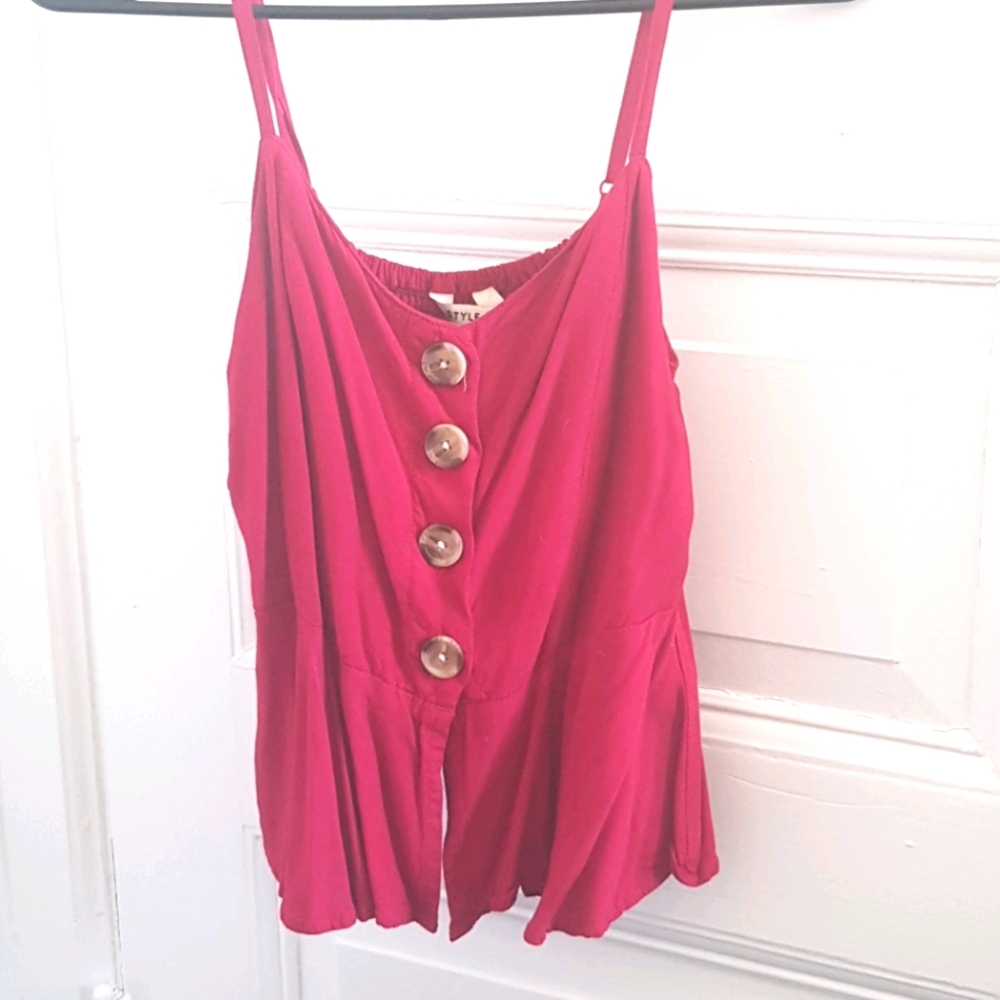 Red Peplum Button Up Top